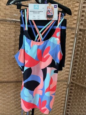 ZeroXposur Women's Tankini Swim Set - Coral, Blue, Black